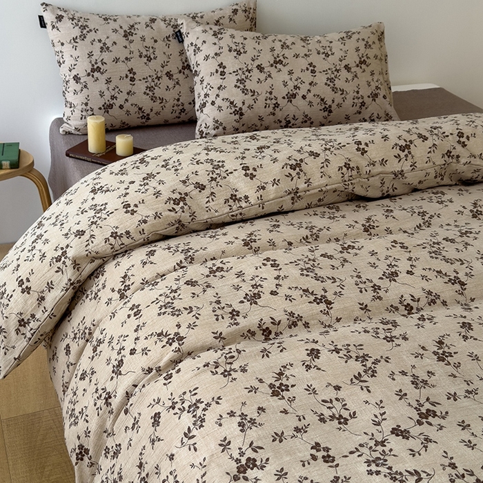 91家纺网 家纺一手货源 找家纺 竹合家纺 2025秋冬新品爆款加厚高克重复古风皱皱印花四件套秋海棠