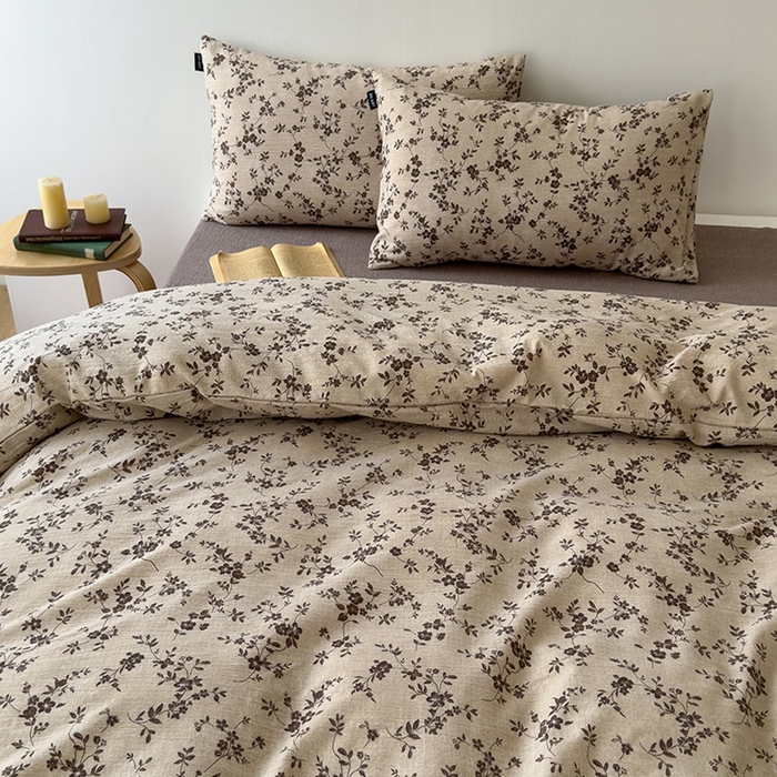 91家纺网 家纺一手货源 找家纺 竹合家纺 2025秋冬新品爆款加厚高克重复古风皱皱印花四件套秋海棠