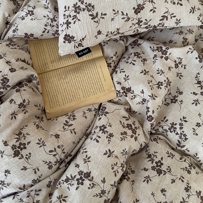 91家纺网 家纺一手货源 找家纺 竹合家纺 2025秋冬新品爆款加厚高克重复古风皱皱印花四件套秋海棠