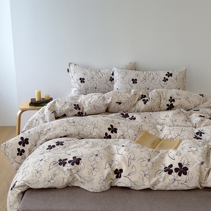 竹合家纺 2025秋冬新品爆款加厚高克重复古风皱皱印花四件套苏莉