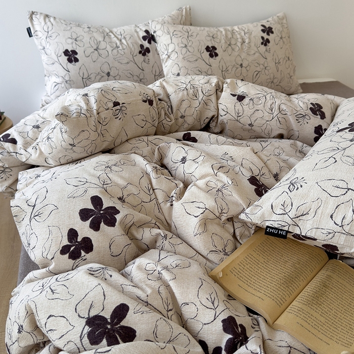 91家纺网 家纺一手货源 找家纺 竹合家纺 2025秋冬新品爆款加厚高克重复古风皱皱印花四件套苏莉