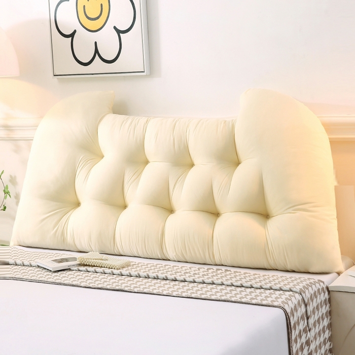 91家纺网 家纺一手货源 找家纺 碧尔家居 2025新款学生床头靠垫大靠背卧室床上靠枕米黄榻榻米软包护腰防撞软垫绑带 米黄