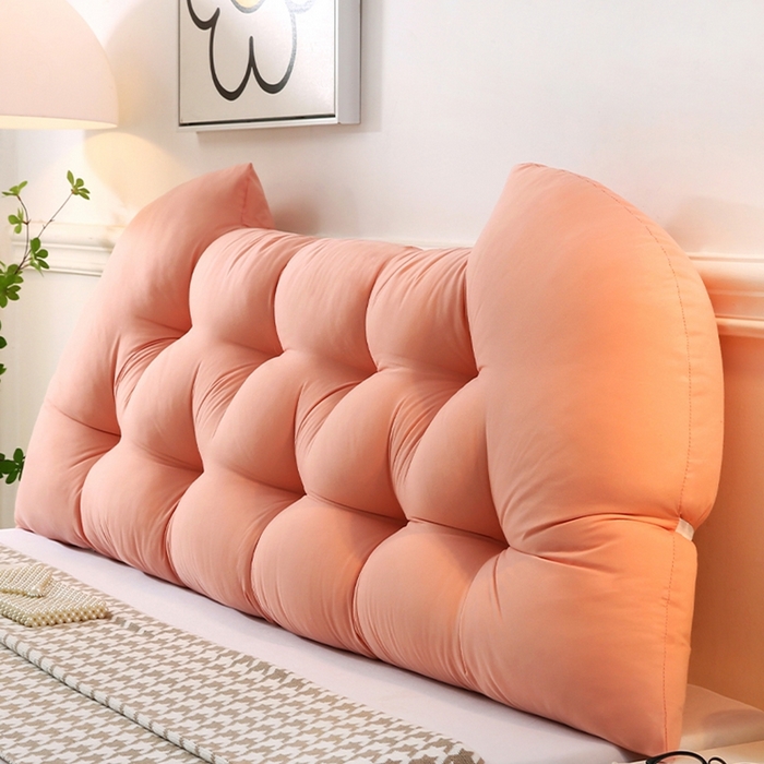 91家纺网 家纺一手货源 找家纺 碧尔家居 2025新款学生床头靠垫大靠背卧室床上靠枕米黄榻榻米软包护腰防撞软垫绑带 浅粉