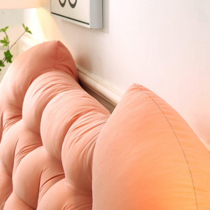 91家纺网 家纺一手货源 找家纺 碧尔家居 2025新款学生床头靠垫大靠背卧室床上靠枕米黄榻榻米软包护腰防撞软垫绑带 浅粉