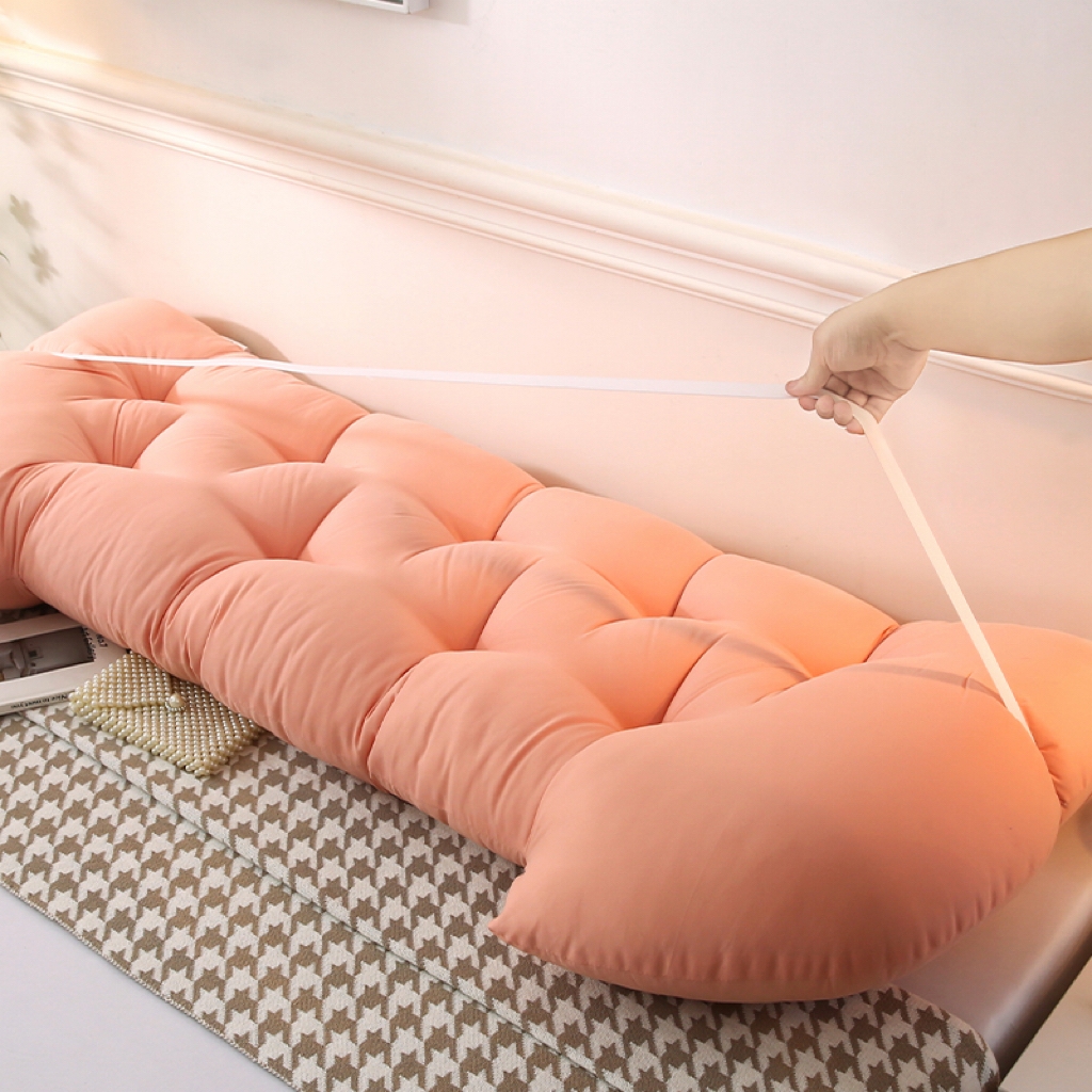 91家纺网 家纺一手货源 找家纺 碧尔家居 2025新款学生床头靠垫大靠背卧室床上靠枕米黄榻榻米软包护腰防撞软垫绑带 浅粉