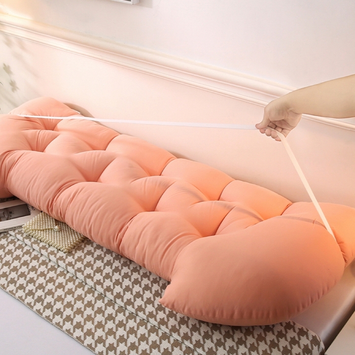 91家纺网 家纺一手货源 找家纺 碧尔家居 2025新款学生床头靠垫大靠背卧室床上靠枕米黄榻榻米软包护腰防撞软垫绑带 浅粉