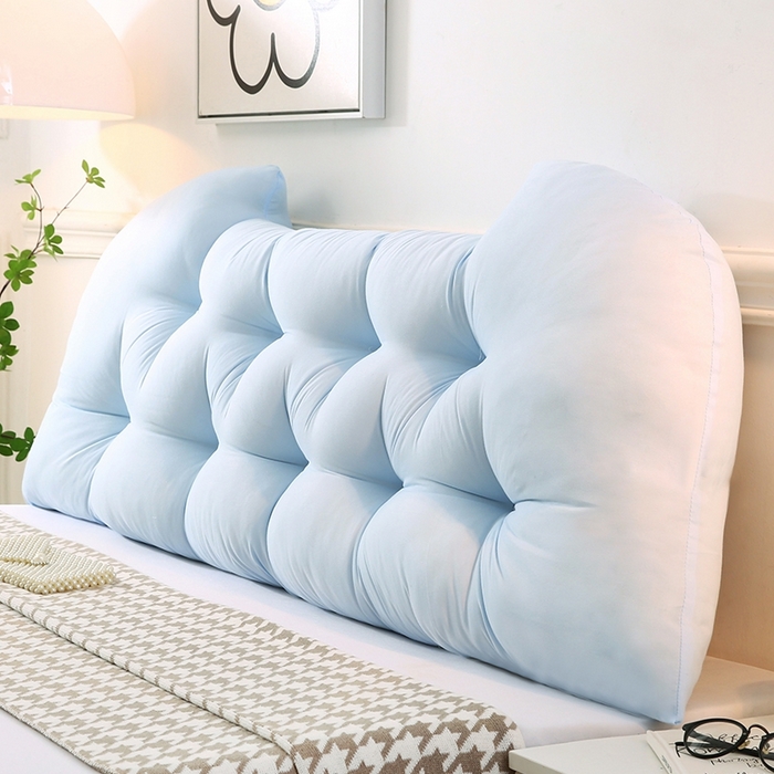 91家纺网 家纺一手货源 找家纺 碧尔家居 2025新款学生床头靠垫大靠背卧室床上靠枕米黄榻榻米软包护腰防撞软垫绑带 浅蓝