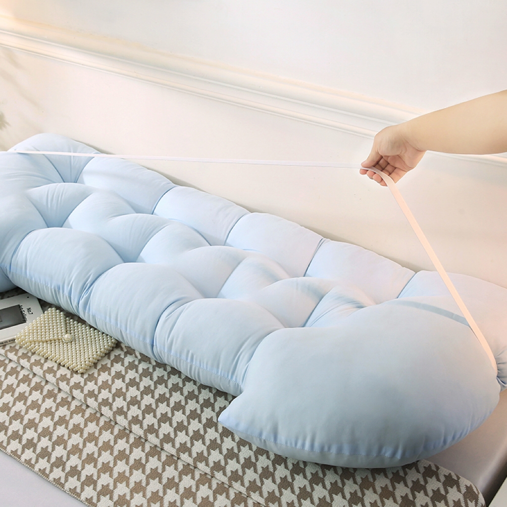91家纺网 家纺一手货源 找家纺 碧尔家居 2025新款学生床头靠垫大靠背卧室床上靠枕米黄榻榻米软包护腰防撞软垫绑带 浅蓝