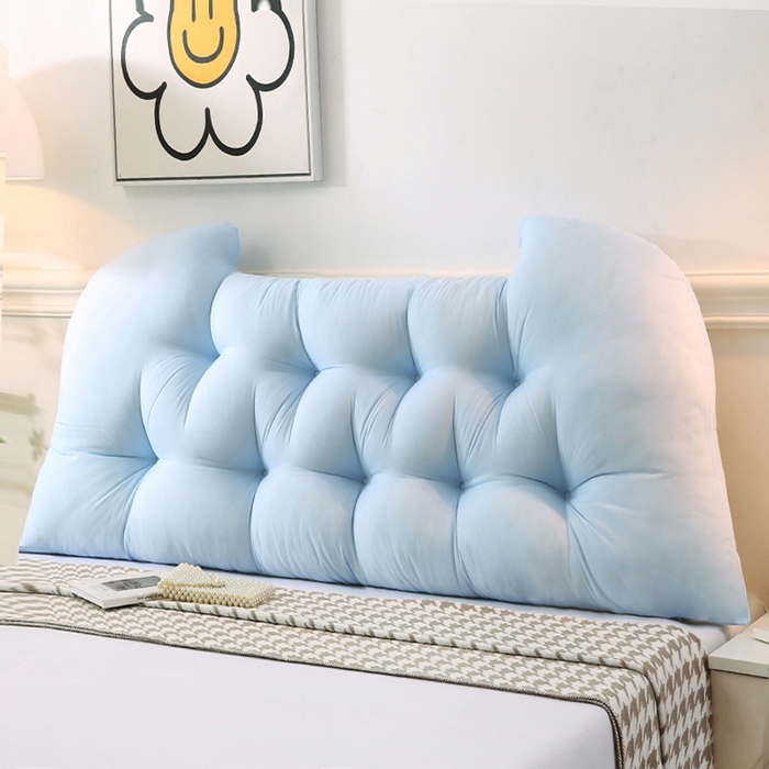 91家纺网 家纺一手货源 找家纺 碧尔家居 2025新款学生床头靠垫大靠背卧室床上靠枕米黄榻榻米软包护腰防撞软垫绑带 浅蓝