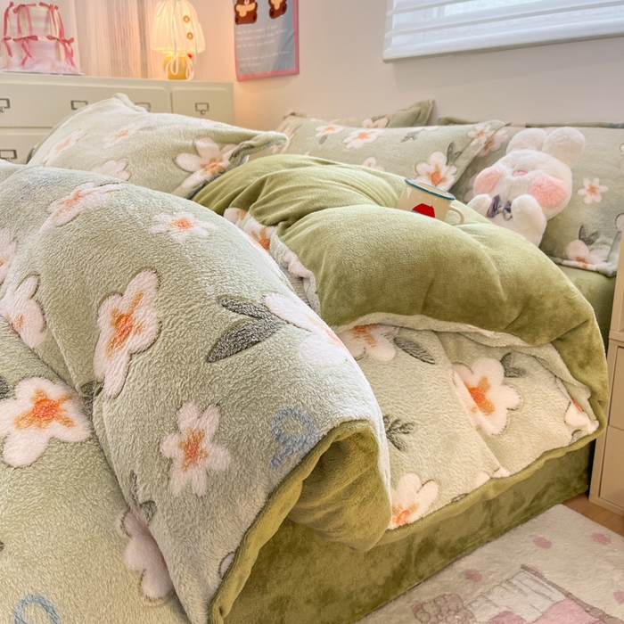 91家纺网 家纺一手货源 找家纺 川悦生活 2025新款立体雪花绒印花大床四件套系列一场景一 奶芙小花