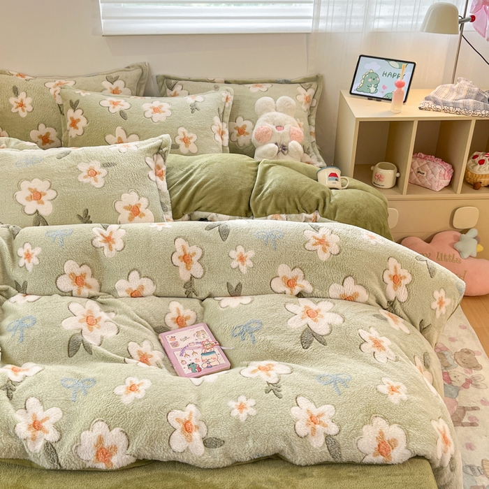 91家纺网 家纺一手货源 找家纺 川悦生活 2025新款立体雪花绒印花大床四件套系列一场景一 奶芙小花