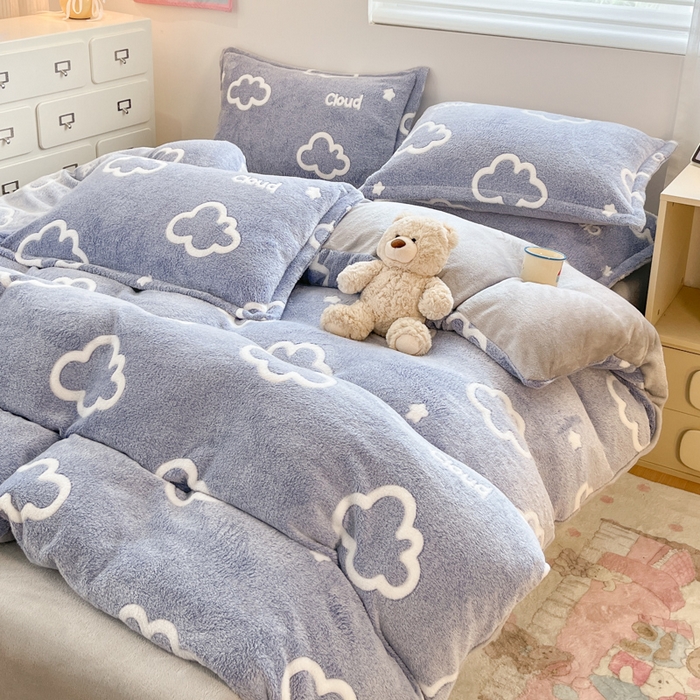 91家纺网 家纺一手货源 找家纺 川悦生活 2025新款立体雪花绒印花大床四件套系列一场景一 奶味云朵