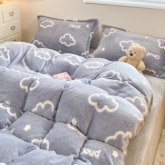 91家纺网 家纺一手货源 找家纺 川悦生活 2025新款立体雪花绒印花大床四件套系列一场景一 奶味云朵