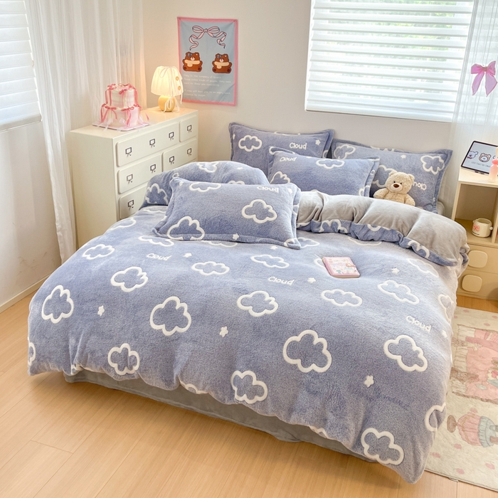 91家纺网 家纺一手货源 找家纺 川悦生活 2025新款立体雪花绒印花大床四件套系列一场景一 奶味云朵