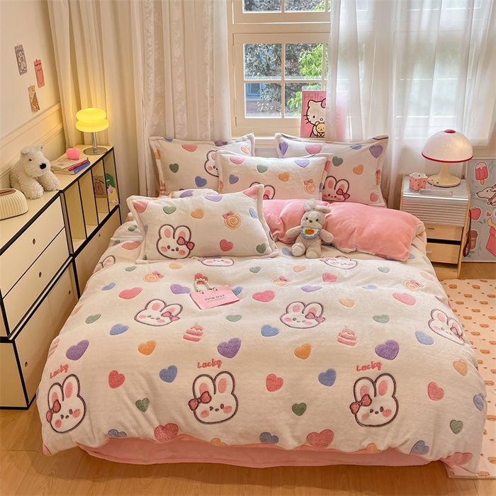 川悦生活 2025新款立体雪花绒印花大床四件套系列一场景一 泡芙小兔