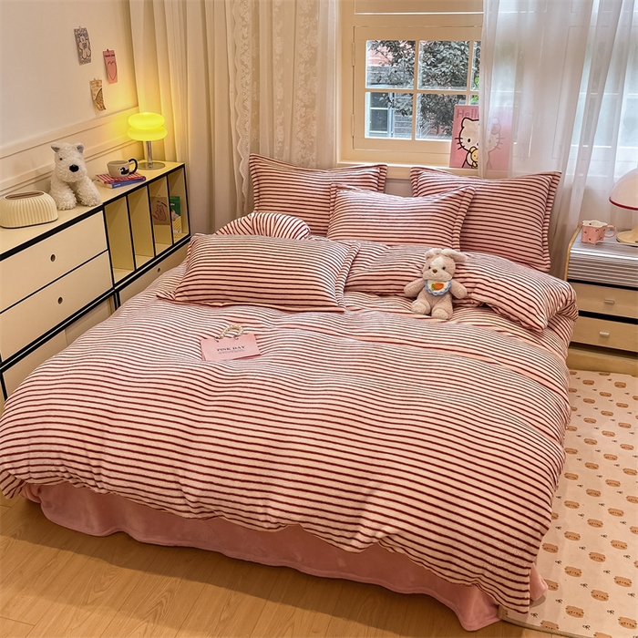 91家纺网 家纺一手货源 找家纺 川悦生活 2025新款立体雪花绒印花大床四件套系列一场景一 秋语-红豆