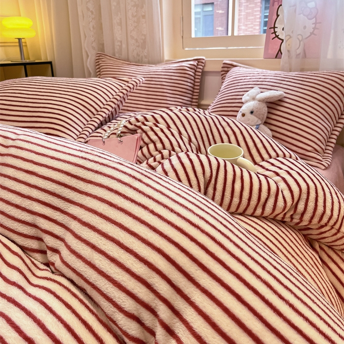 91家纺网 家纺一手货源 找家纺 川悦生活 2025新款立体雪花绒印花大床四件套系列一场景一 秋语-红豆