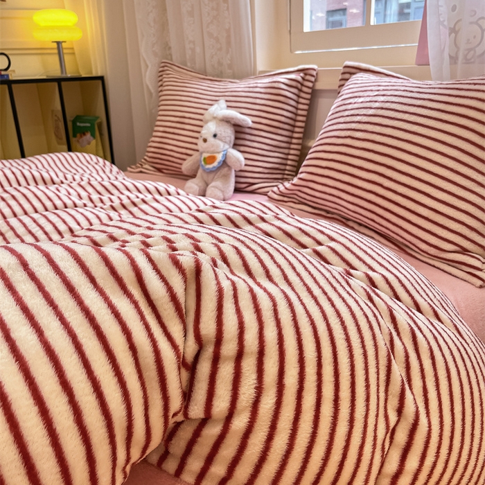 91家纺网 家纺一手货源 找家纺 川悦生活 2025新款立体雪花绒印花大床四件套系列一场景一 秋语-红豆