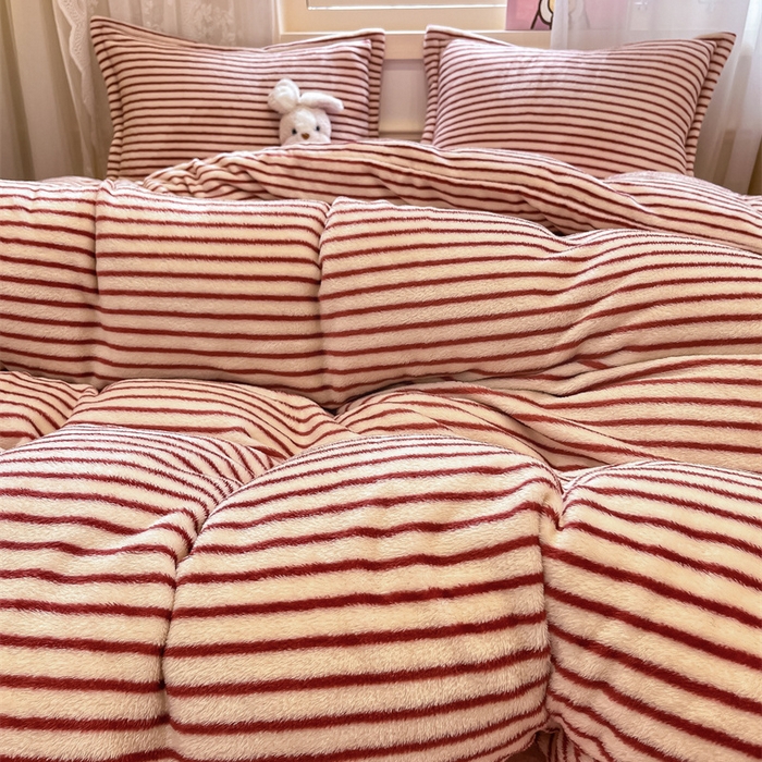 91家纺网 家纺一手货源 找家纺 川悦生活 2025新款立体雪花绒印花大床四件套系列一场景一 秋语-红豆