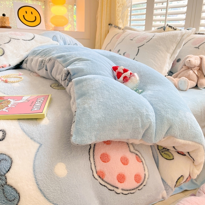 91家纺网 家纺一手货源 找家纺 川悦生活 2025新款立体雪花绒印花大床四件套系列一场景一 少女小兔