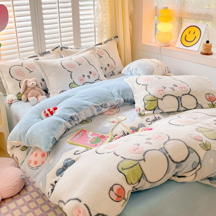 91家纺网 家纺一手货源 找家纺 川悦生活 2025新款立体雪花绒印花大床四件套系列一场景一 少女小兔