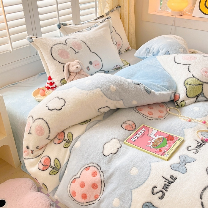 91家纺网 家纺一手货源 找家纺 川悦生活 2025新款立体雪花绒印花大床四件套系列一场景一 少女小兔