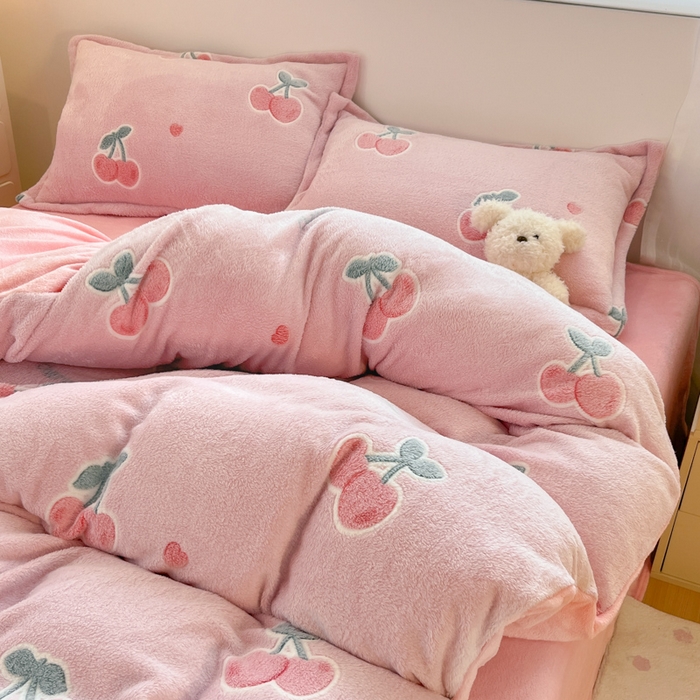 91家纺网 家纺一手货源 找家纺 川悦生活 2025新款立体雪花绒印花大床四件套系列一场景一 桃心爱语