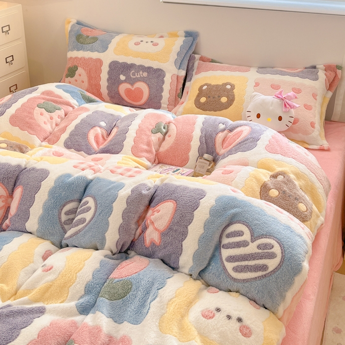 91家纺网 家纺一手货源 找家纺 川悦生活 2025新款立体雪花绒印花大床四件套系列一场景一 甜蜜日常粉