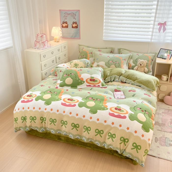 91家纺网 家纺一手货源 找家纺 川悦生活 2025新款立体雪花绒印花大床四件套系列一场景一 甜系龙龙