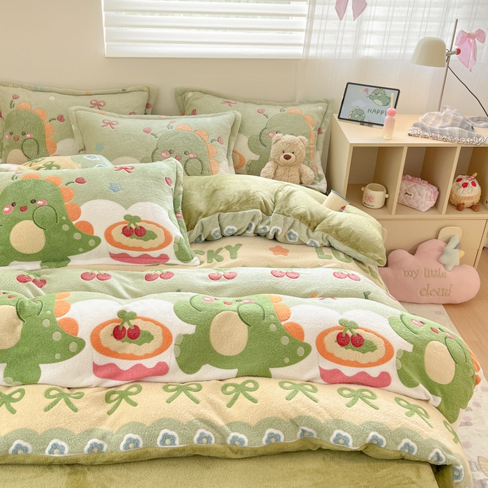 91家纺网 家纺一手货源 找家纺 川悦生活 2025新款立体雪花绒印花大床四件套系列一场景一 甜系龙龙