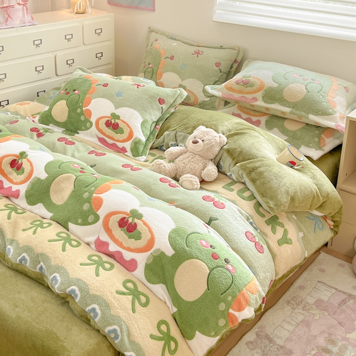 91家纺网 家纺一手货源 找家纺 川悦生活 2025新款立体雪花绒印花大床四件套系列一场景一 甜系龙龙