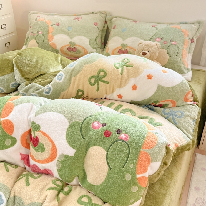 91家纺网 家纺一手货源 找家纺 川悦生活 2025新款立体雪花绒印花大床四件套系列一场景一 甜系龙龙