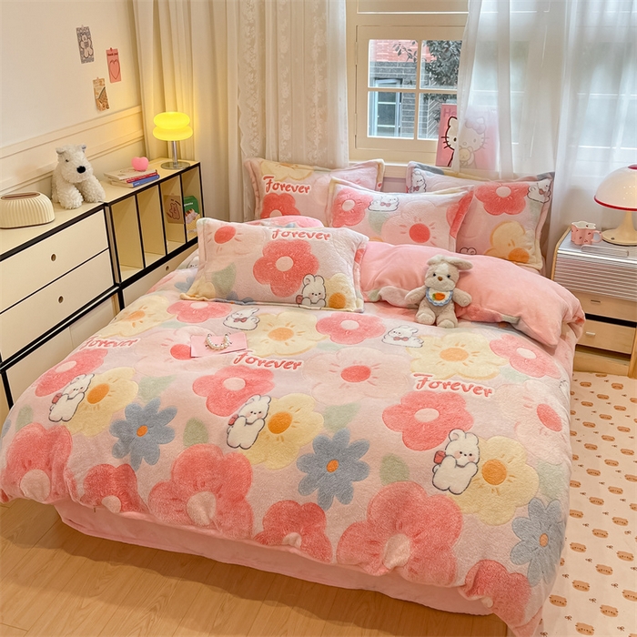 91家纺网 家纺一手货源 找家纺 川悦生活 2025新款立体雪花绒印花大床四件套系列一场景一 甜心花田