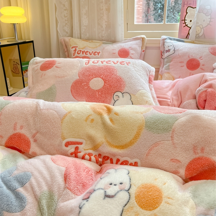 91家纺网 家纺一手货源 找家纺 川悦生活 2025新款立体雪花绒印花大床四件套系列一场景一 甜心花田