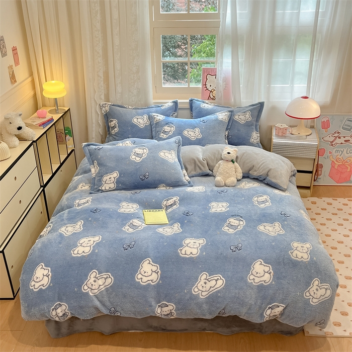 川悦生活 2025新款立体雪花绒印花大床四件套系列一场景一 小雪狗