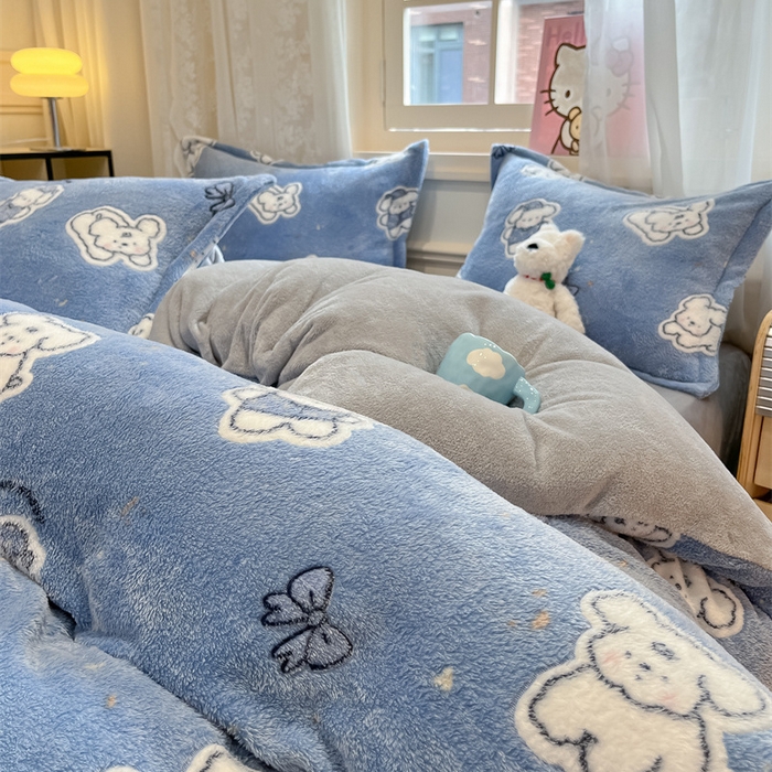 91家纺网 家纺一手货源 找家纺 川悦生活 2025新款立体雪花绒印花大床四件套系列一场景一 小雪狗