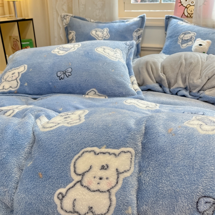 91家纺网 家纺一手货源 找家纺 川悦生活 2025新款立体雪花绒印花大床四件套系列一场景一 小雪狗