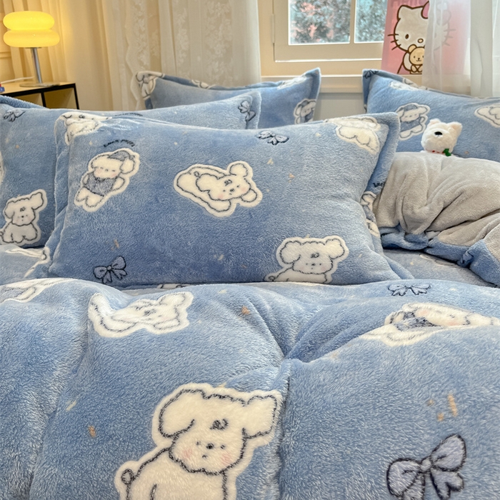 91家纺网 家纺一手货源 找家纺 川悦生活 2025新款立体雪花绒印花大床四件套系列一场景一 小雪狗