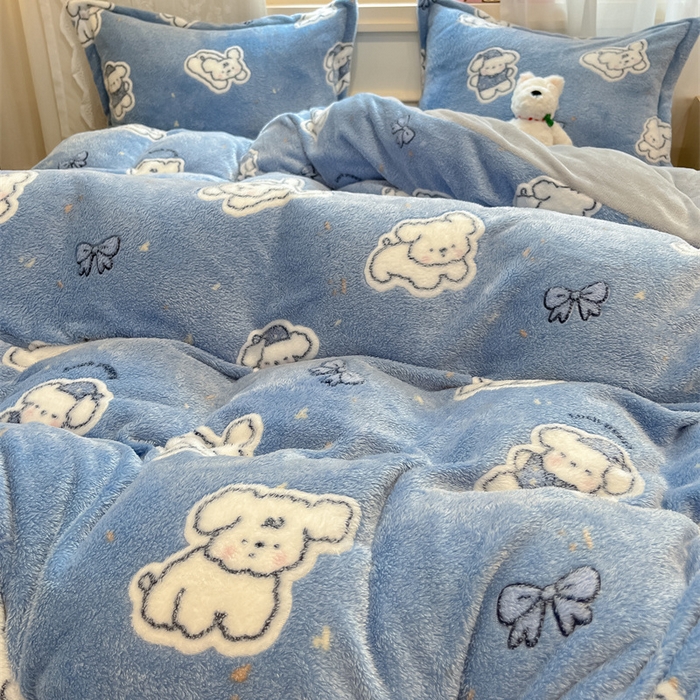 91家纺网 家纺一手货源 找家纺 川悦生活 2025新款立体雪花绒印花大床四件套系列一场景一 小雪狗