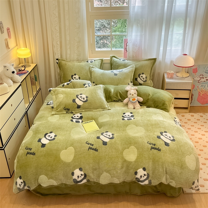 川悦生活 2025新款立体雪花绒印花大床四件套系列一场景一 lucky熊猫