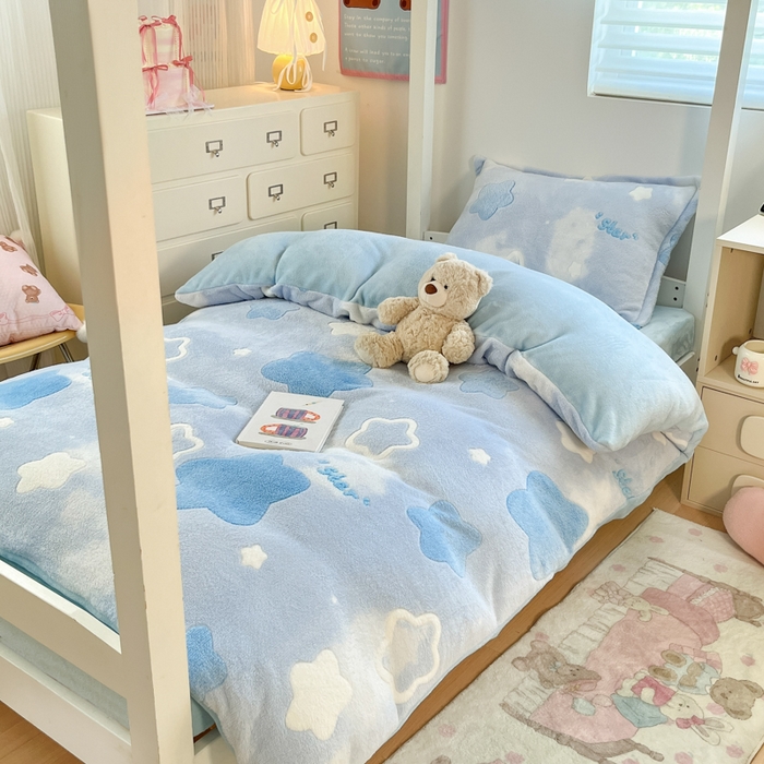 川悦生活 2025新款立体雪花绒印花四件套学生床系列二场景一 叮咚星星