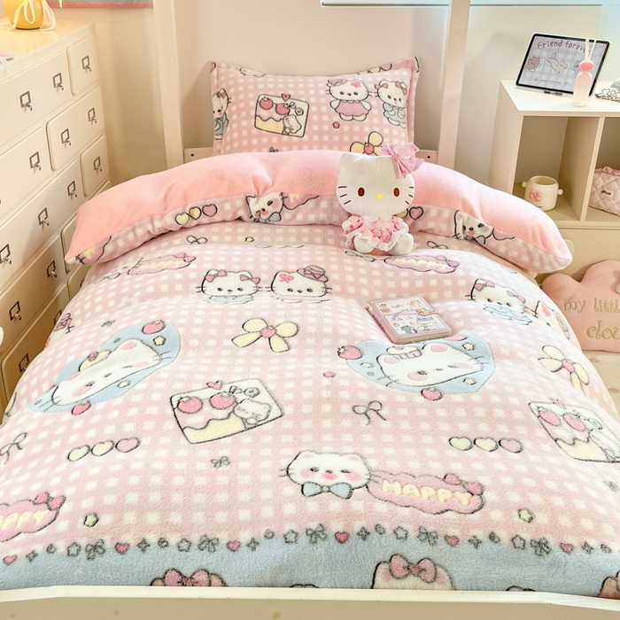 91家纺网 家纺一手货源 找家纺 川悦生活 2025新款立体雪花绒印花四件套学生床系列二场景一 开心小喵