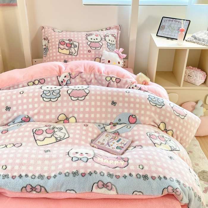 91家纺网 家纺一手货源 找家纺 川悦生活 2025新款立体雪花绒印花四件套学生床系列二场景一 开心小喵