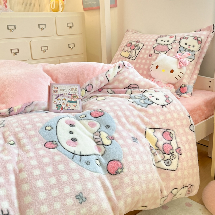 91家纺网 家纺一手货源 找家纺 川悦生活 2025新款立体雪花绒印花四件套学生床系列二场景一 开心小喵