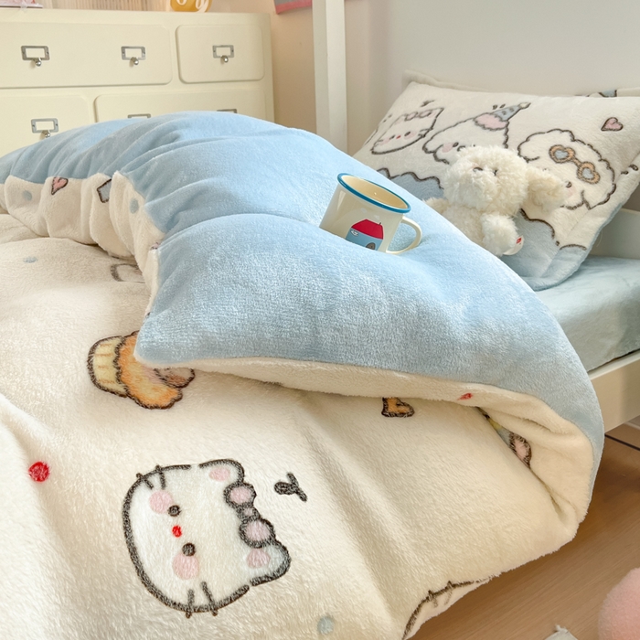 91家纺网 家纺一手货源 找家纺 川悦生活 2025新款立体雪花绒印花四件套学生床系列二场景一 快乐派对