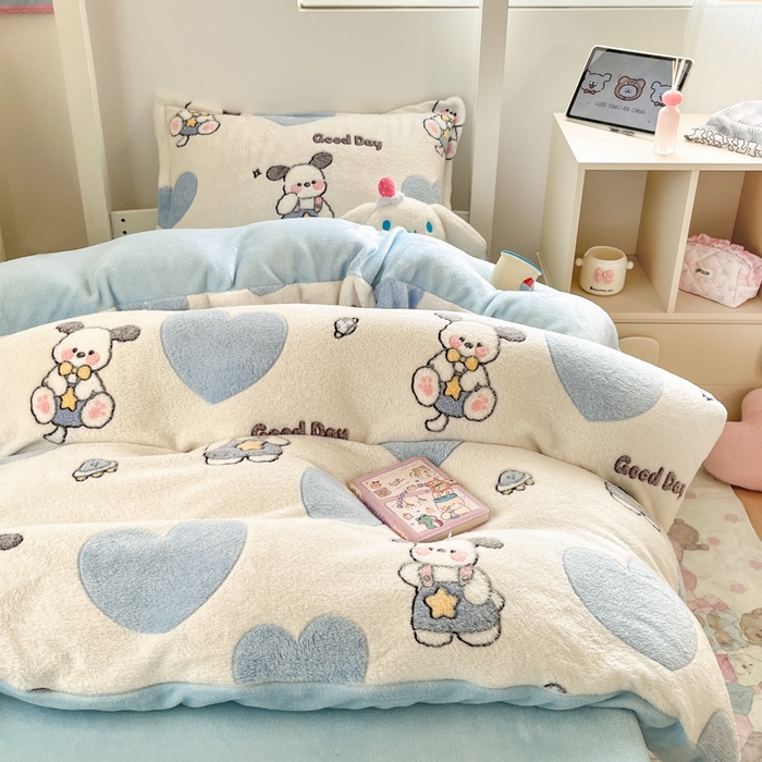 91家纺网 家纺一手货源 找家纺 川悦生活 2025新款立体雪花绒印花四件套学生床系列二场景一 快乐西高地