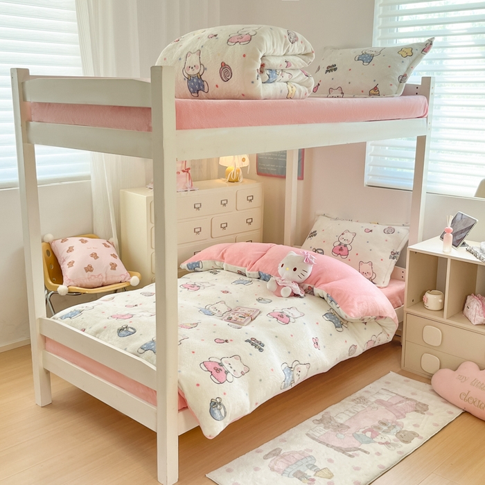 91家纺网 家纺一手货源 找家纺 川悦生活 2025新款立体雪花绒印花四件套学生床系列二场景一 派对西高地