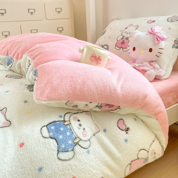 91家纺网 家纺一手货源 找家纺 川悦生活 2025新款立体雪花绒印花四件套学生床系列二场景一 派对西高地