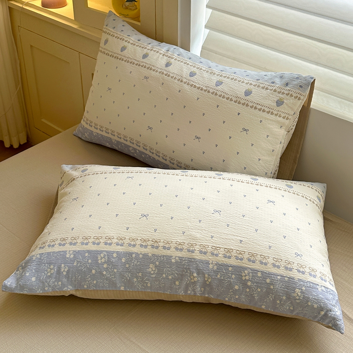 91家纺网 家纺一手货源 找家纺 水墨江南 2025新款云感双层纱印花四件套 春天里