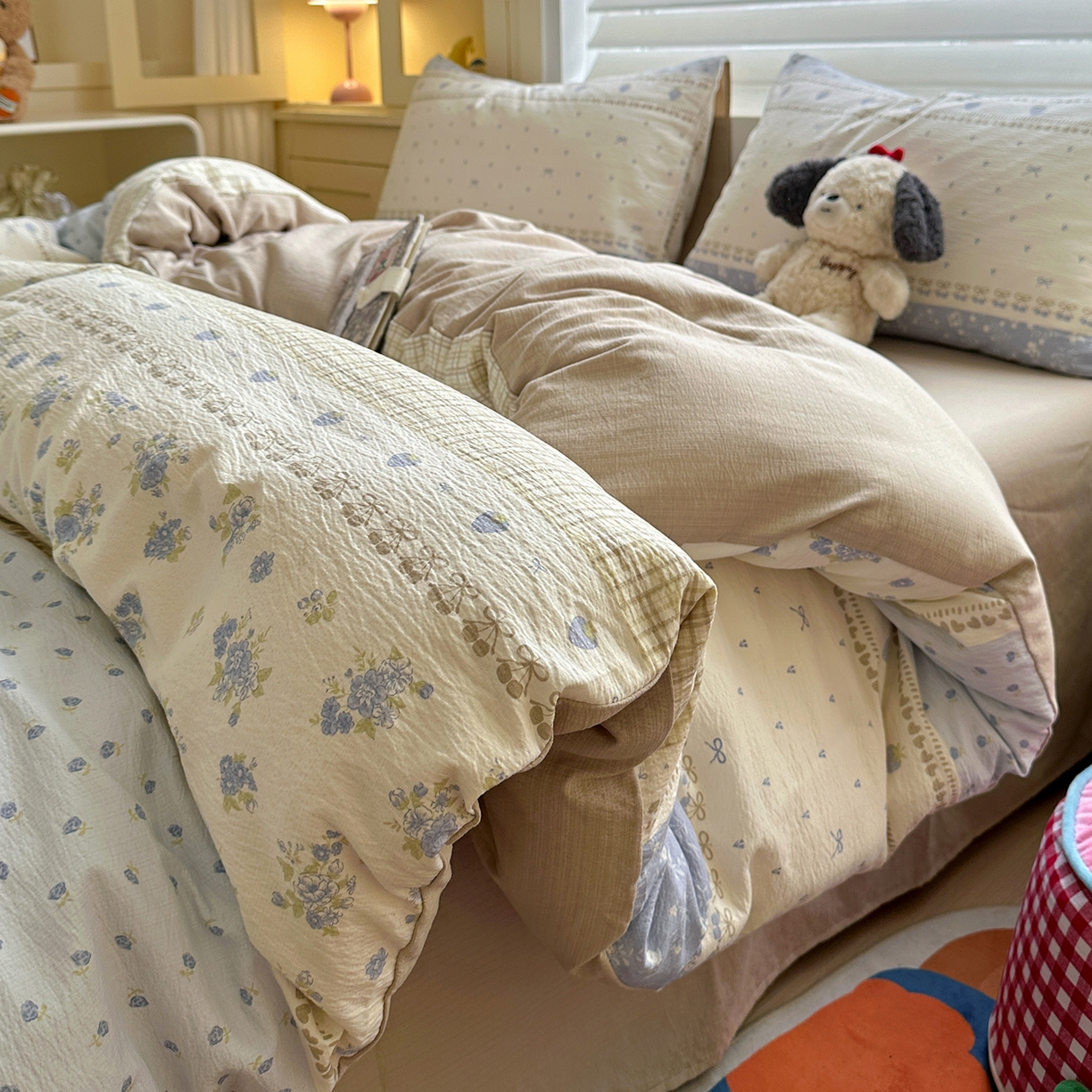 91家纺网 家纺一手货源 找家纺 水墨江南 2025新款云感双层纱印花四件套 春天里